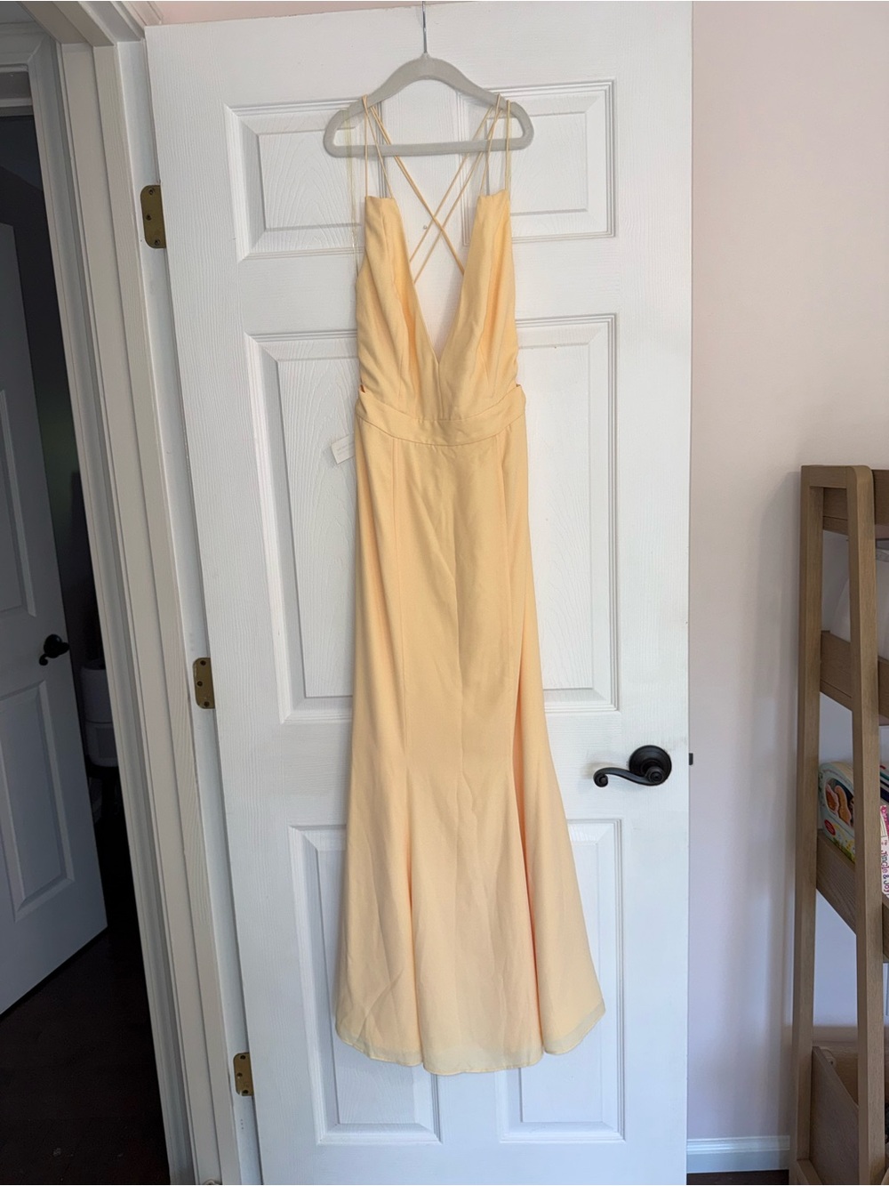 Fame and Partners Soft Yellow Plunge Back Maxi Dress
